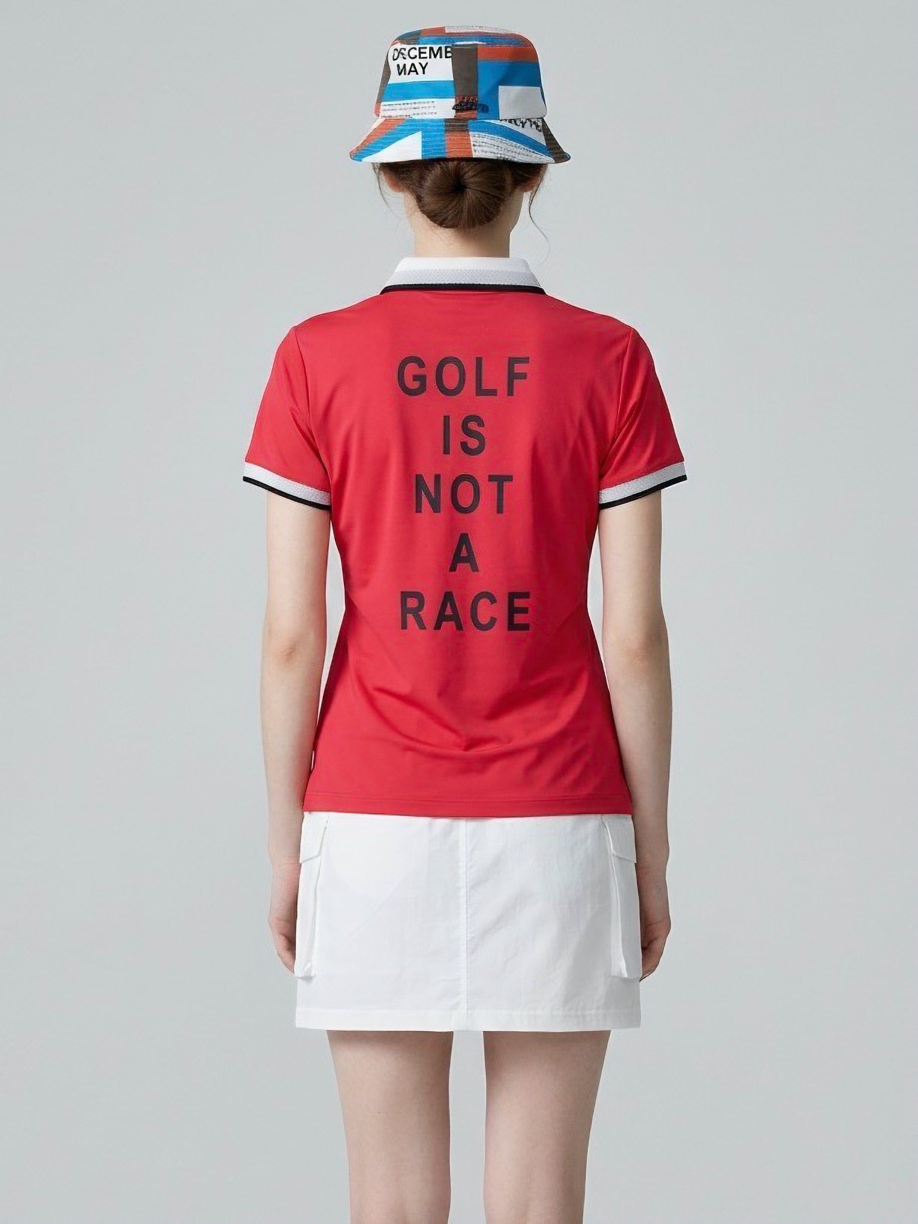 DECEMBERMAY Color combination polo 未使用 Back print NOT A RACE polo / WOMEN | DECEMBERMAY