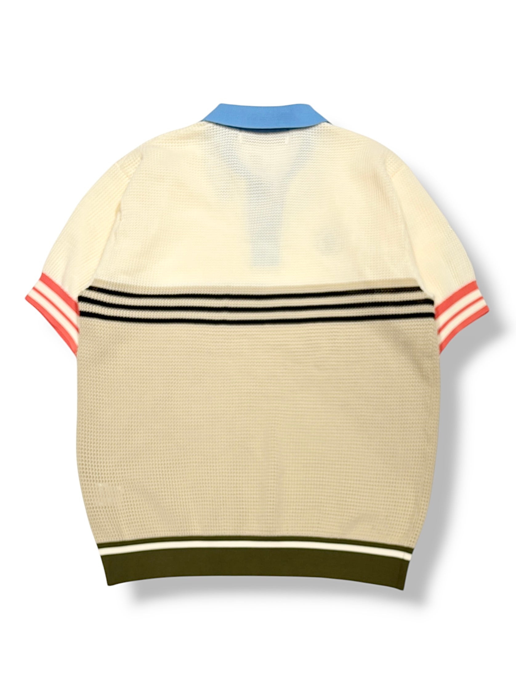 や*ー様 【最終値下】BORDER MESH KNIT SKIPPER POLO ヨーク】BORDER MESH KNIT SKIPPER POLO SHIRT(1 IVORY): YOKE: MENS